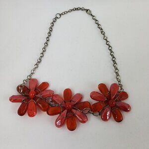 Red Floral Stone Look Wire Wrapped Bead Necklace